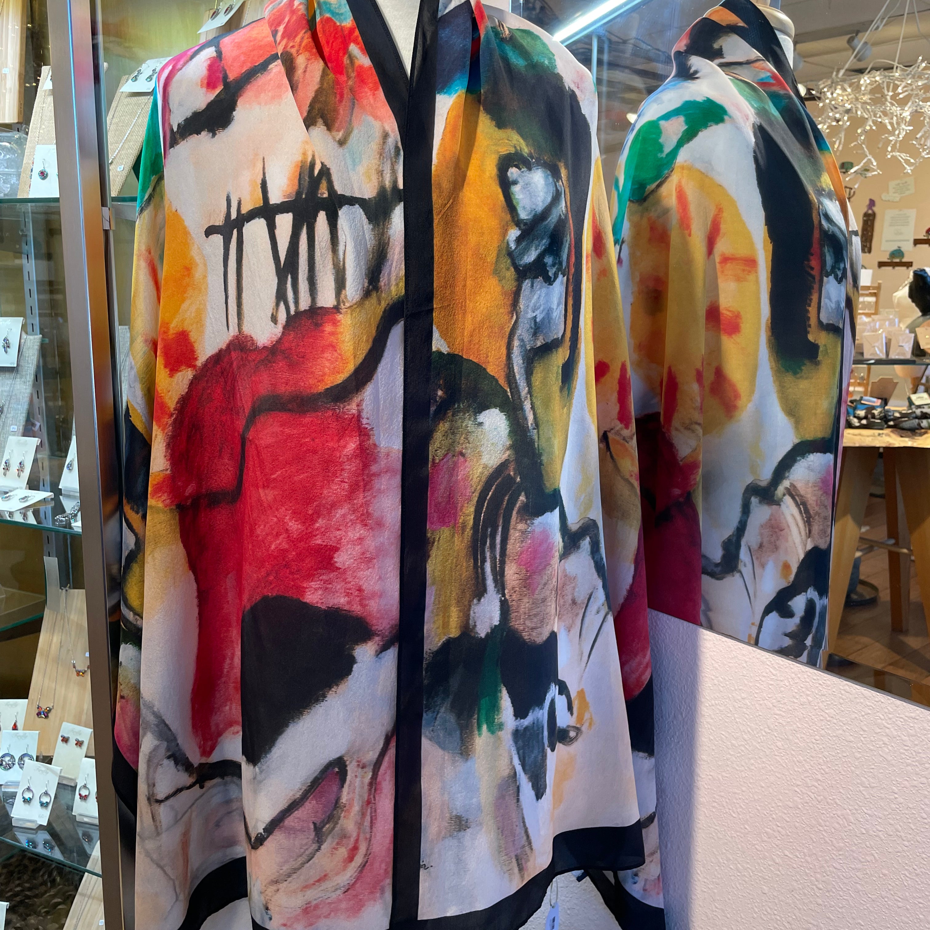 Silk scarves and wraps with luscious art prints