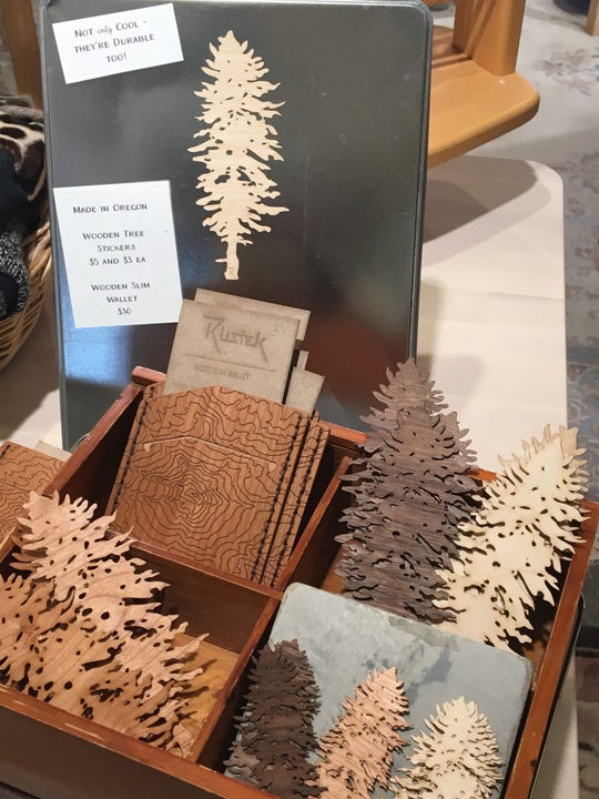 More Trees! Wooden tree stickers and wallets.