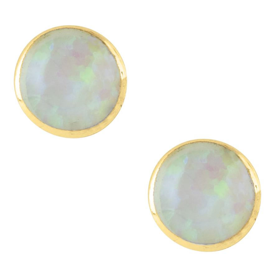 White opal stud earrings 5mm, 14 k gold plated sterling silver