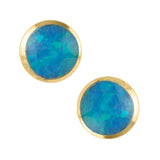 Blue opal sterling or gold post earrings, 5mm