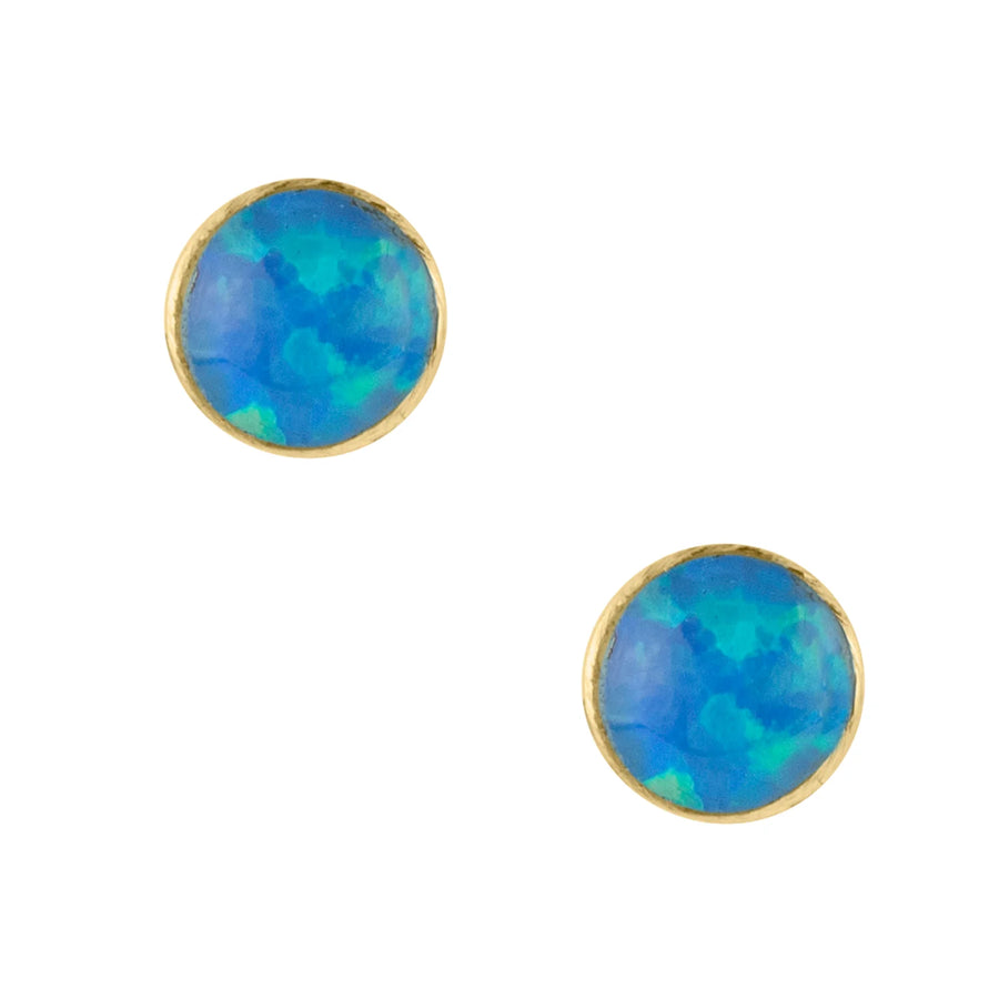 Blue opal stud earrings, 3mm, 14k over sterling silver