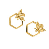 Honeycomb & bee sterling silver or gold  stud earrings,Tomas