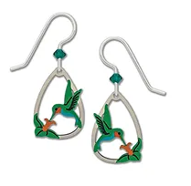 Fiery Throat Hummingbird w/Flower Earrings