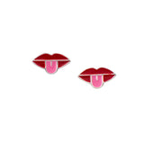 Lips and tongue stud earrings, enamel and sterling silver