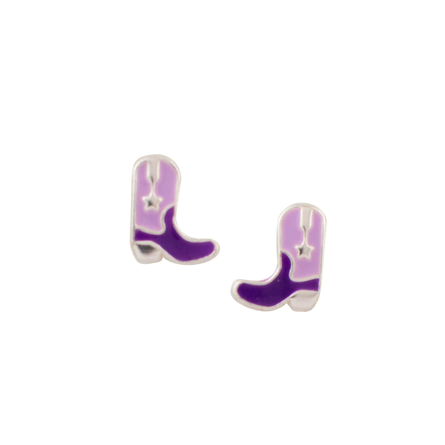 Enameled sterling cowgirl boot post earrings