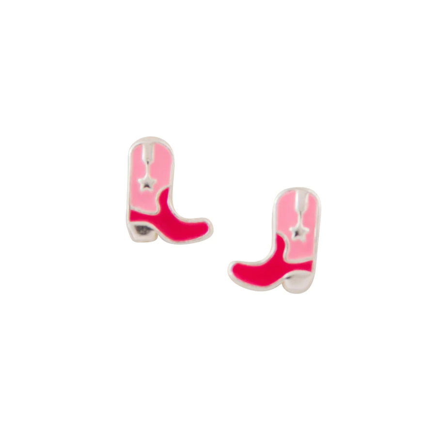 Enameled sterling cowgirl boot post earrings