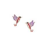 pink and purple hummingbird studs, sterling silver