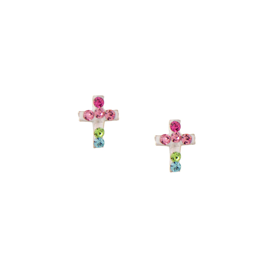 Colorful crystal cross stud earrings