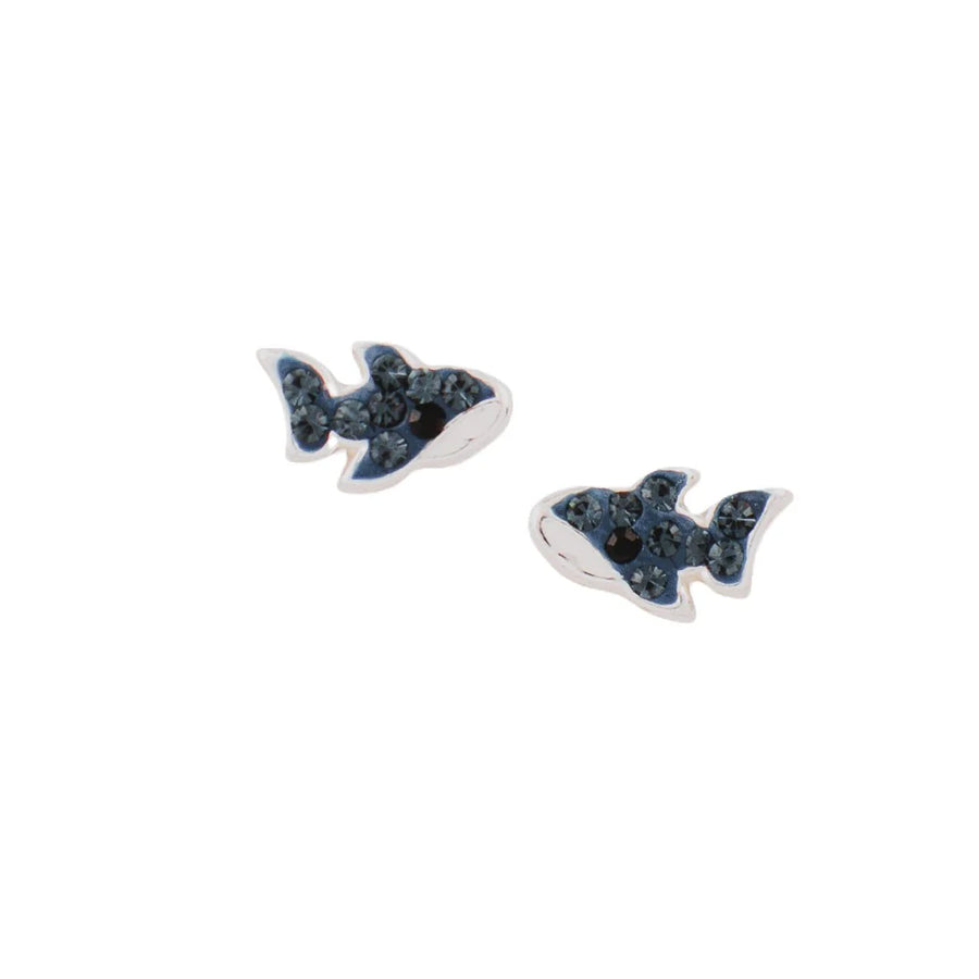 Sparkle orca stud earrings, sterling silver with crystals