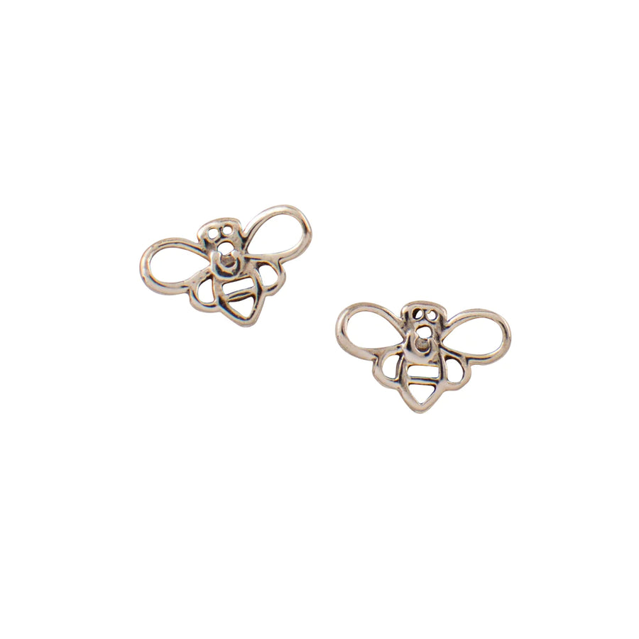 Open design bee stud earrings, sterling silver