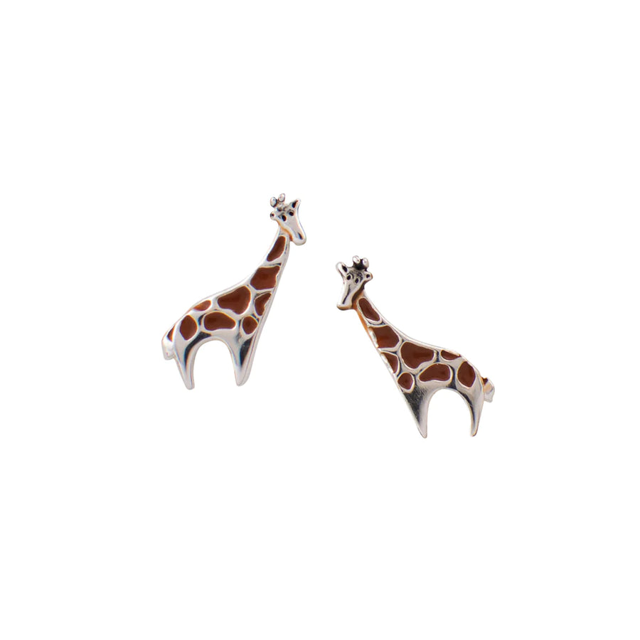 Enameled silver giraffe stud earrings