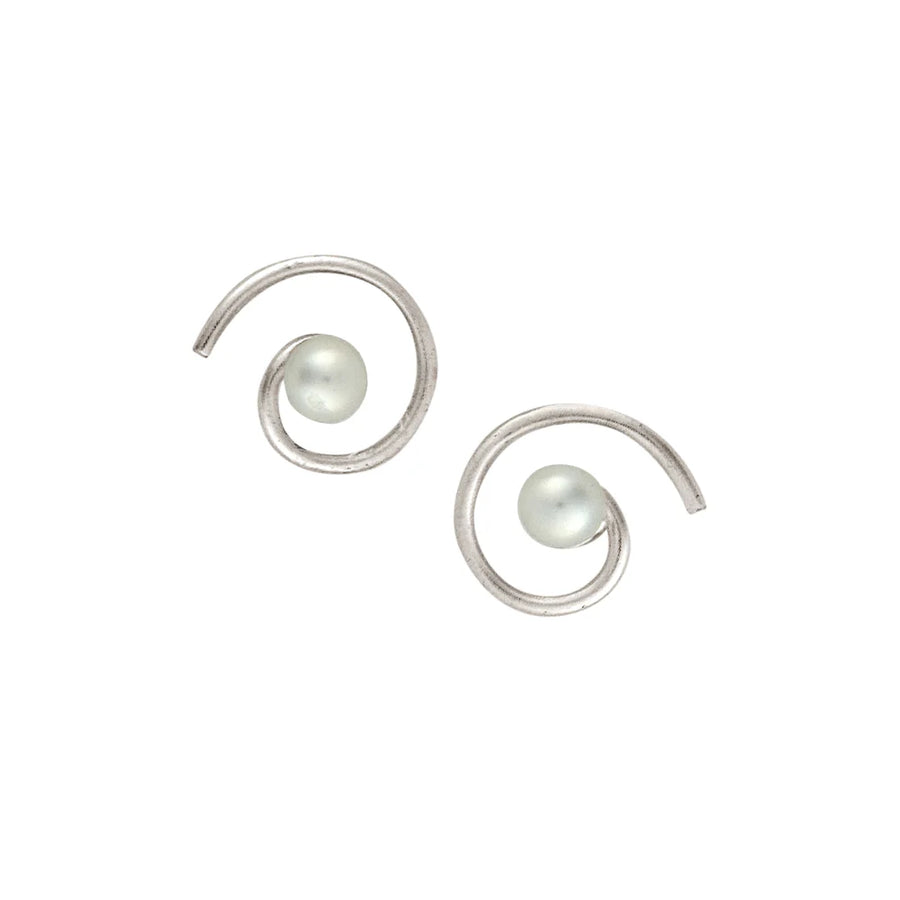 Spiral stud earrings with pearls, sterling silver