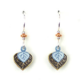 Small gold and blue layered leaf shape dangle earrings