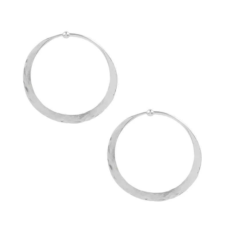 Sterling silver hammered hoops with ball closure 1.5" diameter