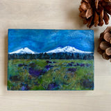 Encaustic painting of Three Sisters Mountains 5"x7"x.75"