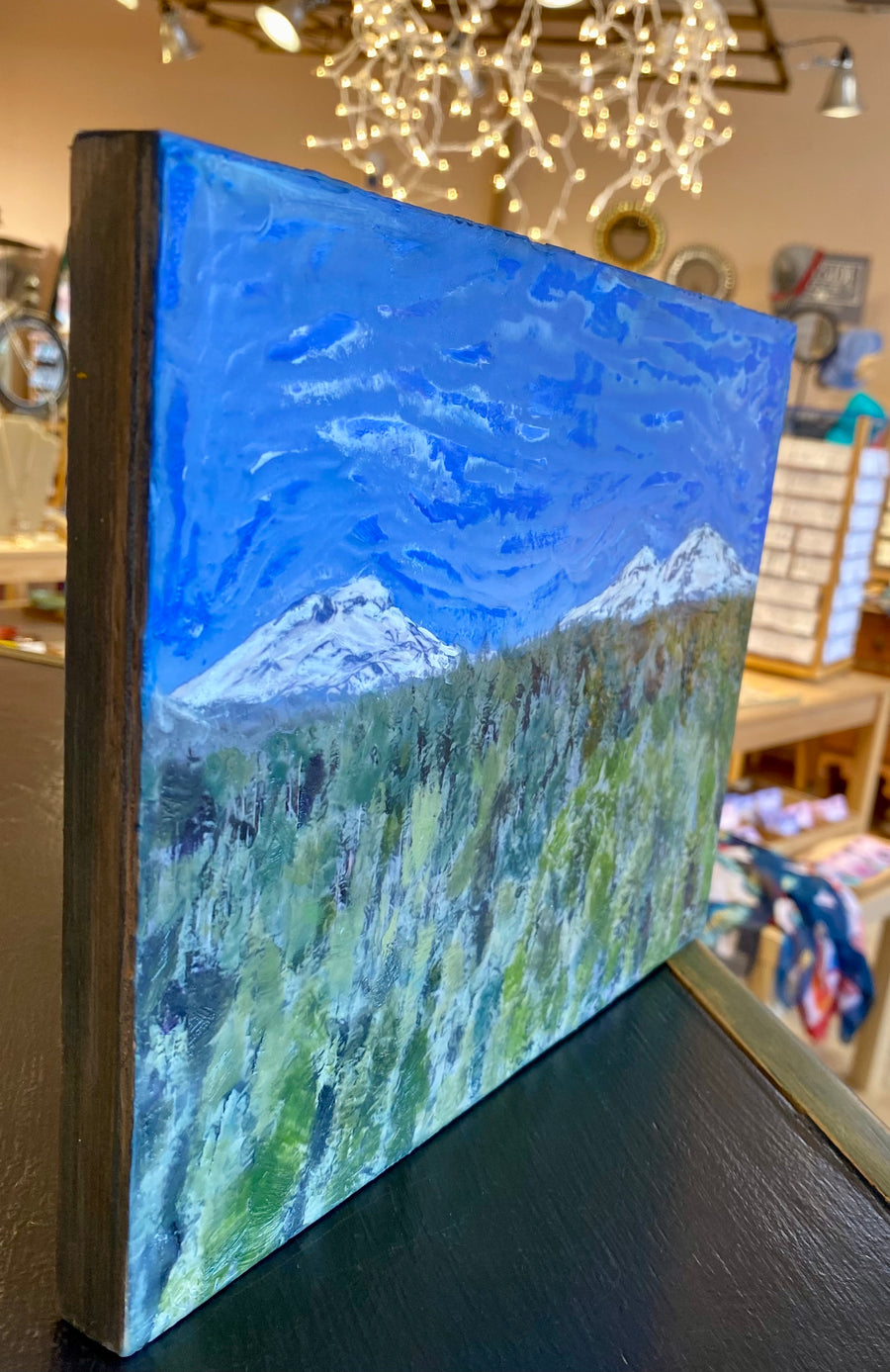 Encaustic painting of the Three Sisters Mountains in Sisters, Oregon 8"x10"