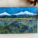 Encaustic painting Three Sisters Mountains 4"x6"x.75"