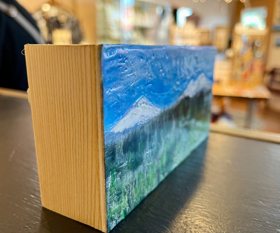 Encaustic painting of the Three Sisters, Sisters Oregon 6"x3"x1.5"