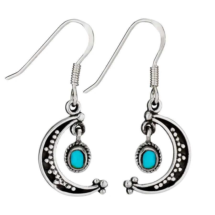 turquoise and sterling dangle moon earrings