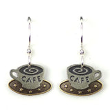 "cafe" coffee cup dangle earrings