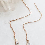 Rose gold threader earrings with crystal drop