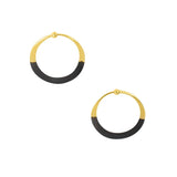 Gold plated, rhodium dipped hammered hoop earrings, 1"