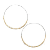 Riveted Hammered Hoop earrings, sterling & bronze, 2"
