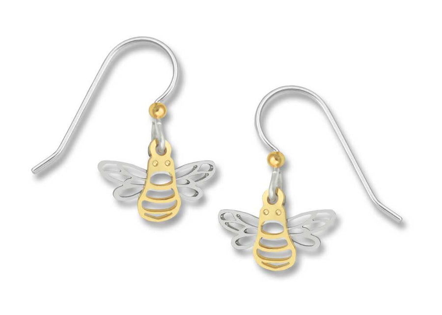 Mini filigree bee earrings, gold and silver