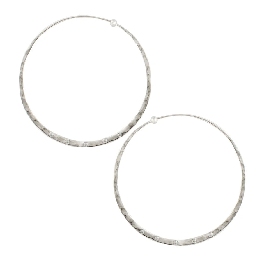 Riveted hammered hoop earrings,  sterling silver, 2"