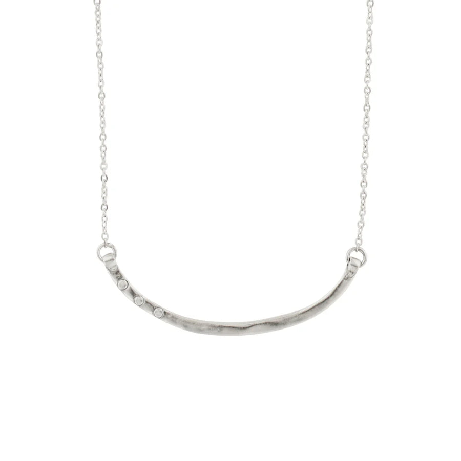 "Riveted Balance" curved bar necklace, sterling silver