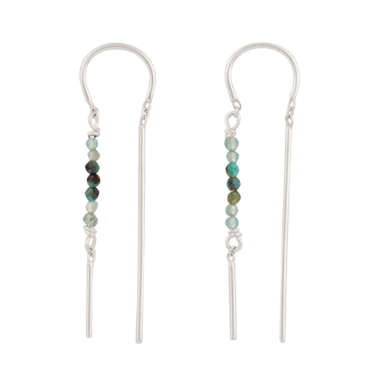 Beaded sterling silver threader earrings, Turquoise & Apatite beads