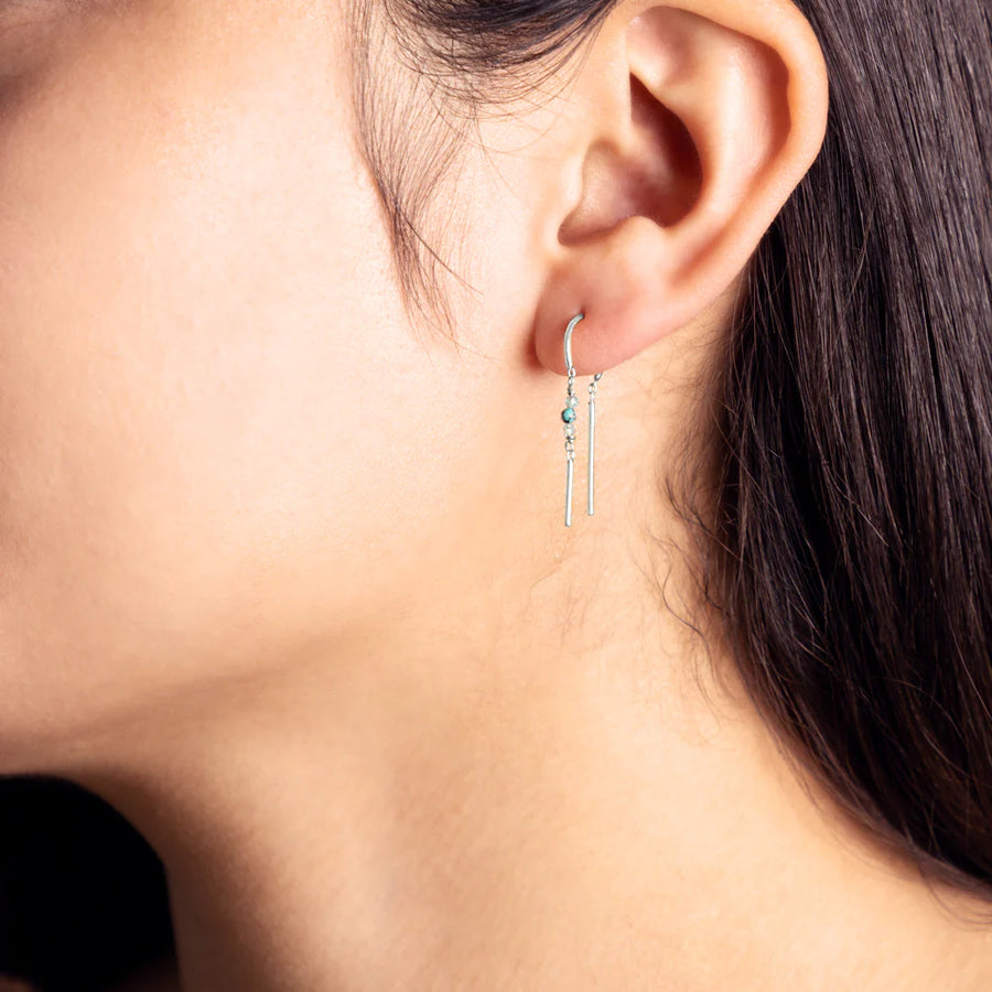 Petite, thread through earrings, sterling silver or gold vermeil, turquoise and apatite beads