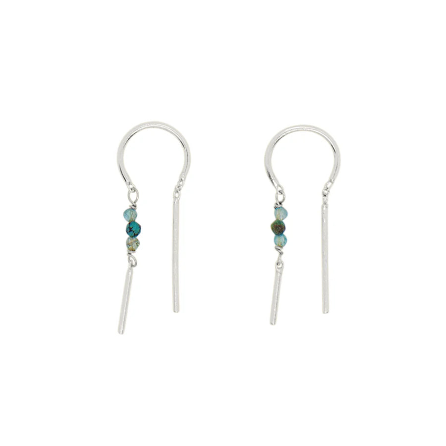 Petite, thread through earrings, sterling silver or gold vermeil, turquoise and apatite beads