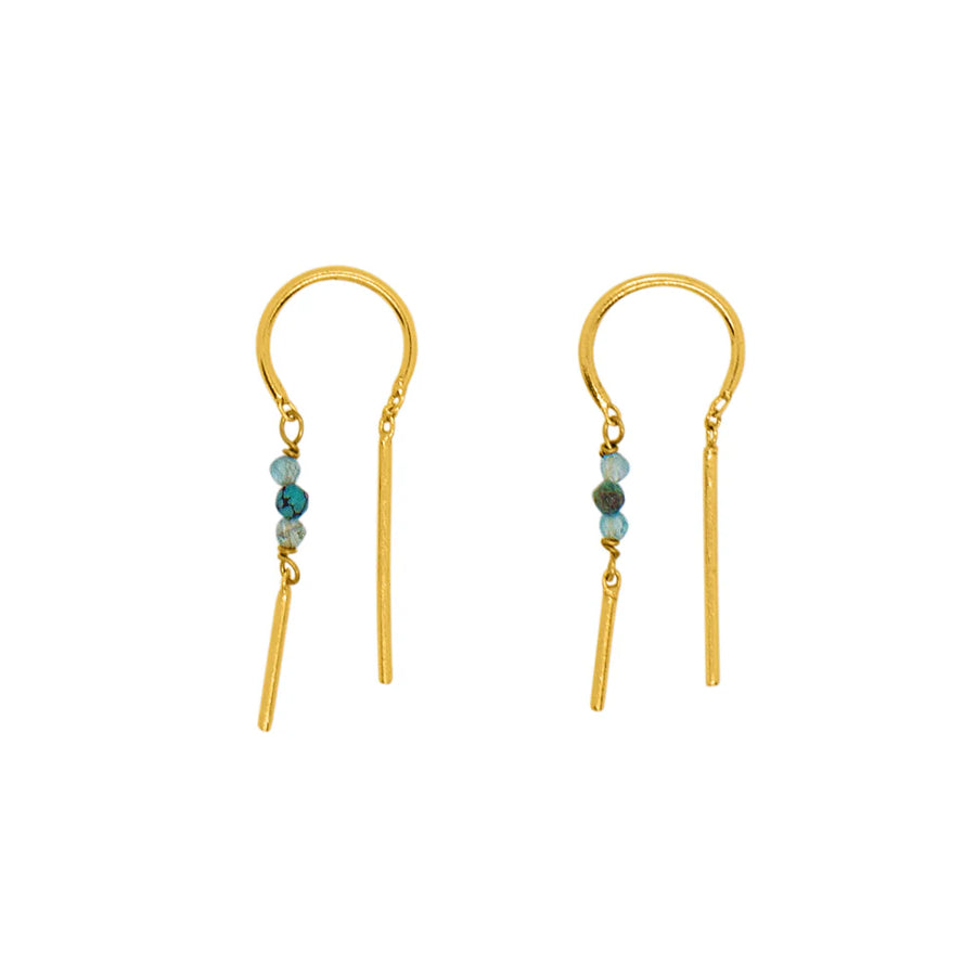 Petite, thread through earrings, sterling silver or gold vermeil, turquoise and apatite beads