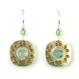 Rounded colored rectangle earrings with suns and beads