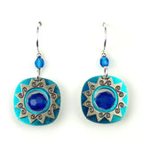 Rounded colored rectangle earrings with suns and beads