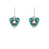Heart within a heart mosaic earrings, light blue & crystal, Firefly