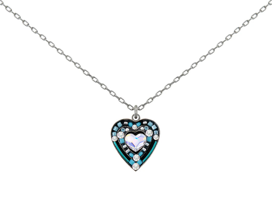 Heart Pendant Necklace, rose, light blue or dark blue