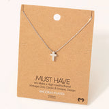 tiny cross pendant necklace, rhodium plated