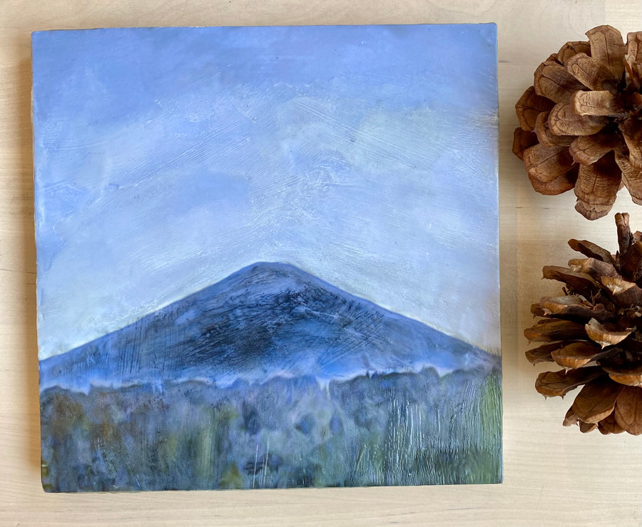 Encaustic painting 8x8 Black Butte #03