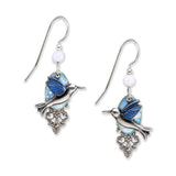 Blue or Green hummingbird mixed metal earrings, Silver Forest