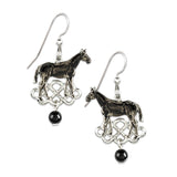 Black horse dangle earrings, Silver Forest