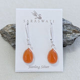 Dangle tear drop gemstone earrings in sterling silver setting