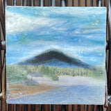 Encaustic painting of Black Butte #3 3x3x1.5"