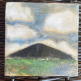 Encaustic painting Little Black Butte and Clouds 4x4x1.5"