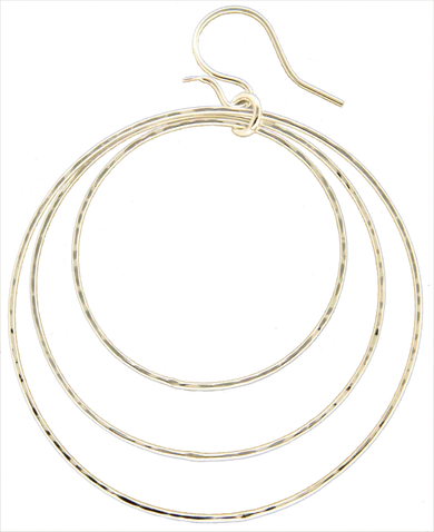 3 Hammered circle dangle earrings, mixed gold and silver or all silver