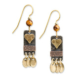 Rectangular mixed metal heart motif earrings, Silver Forest