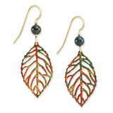 Enameled leaf outline earrings, Silver Forest