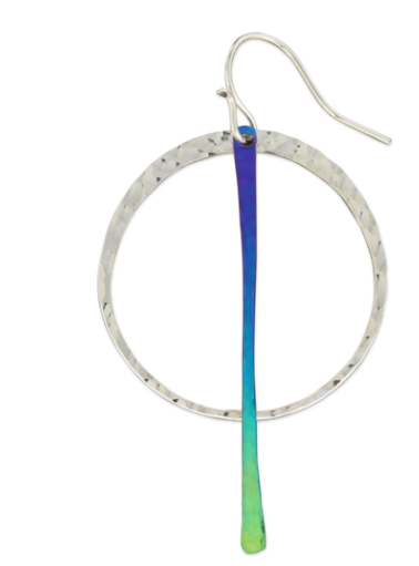 Circle and stick dangle earrings, sterling silver w/silver, niobium or gold