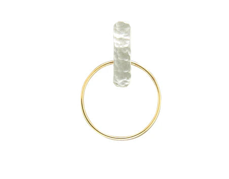 Hammered bar with dangling circle post earrings